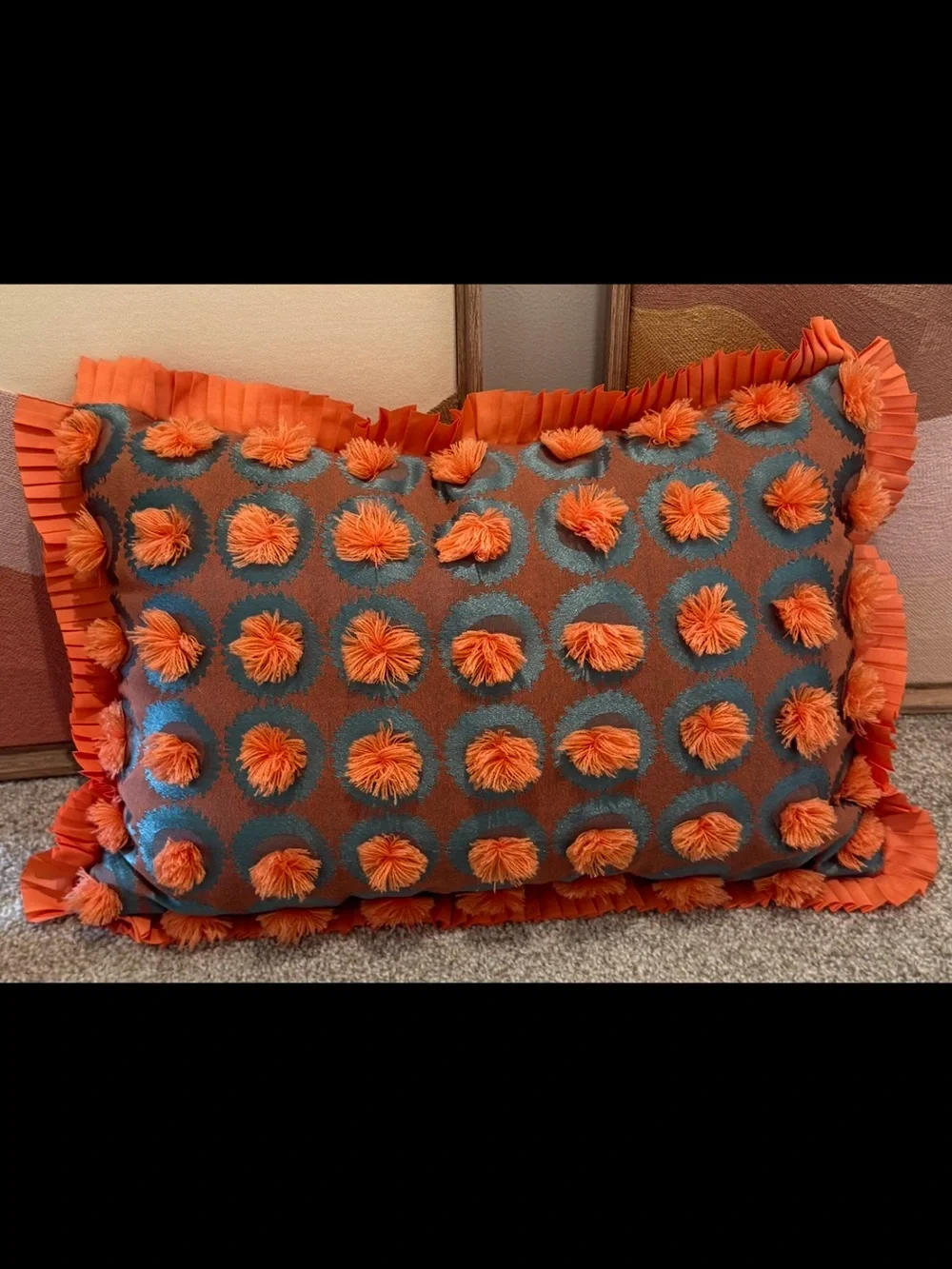 Oblong Jungalow Fringe Pom Decorative Throw Pillow Orange Coral opalhouse